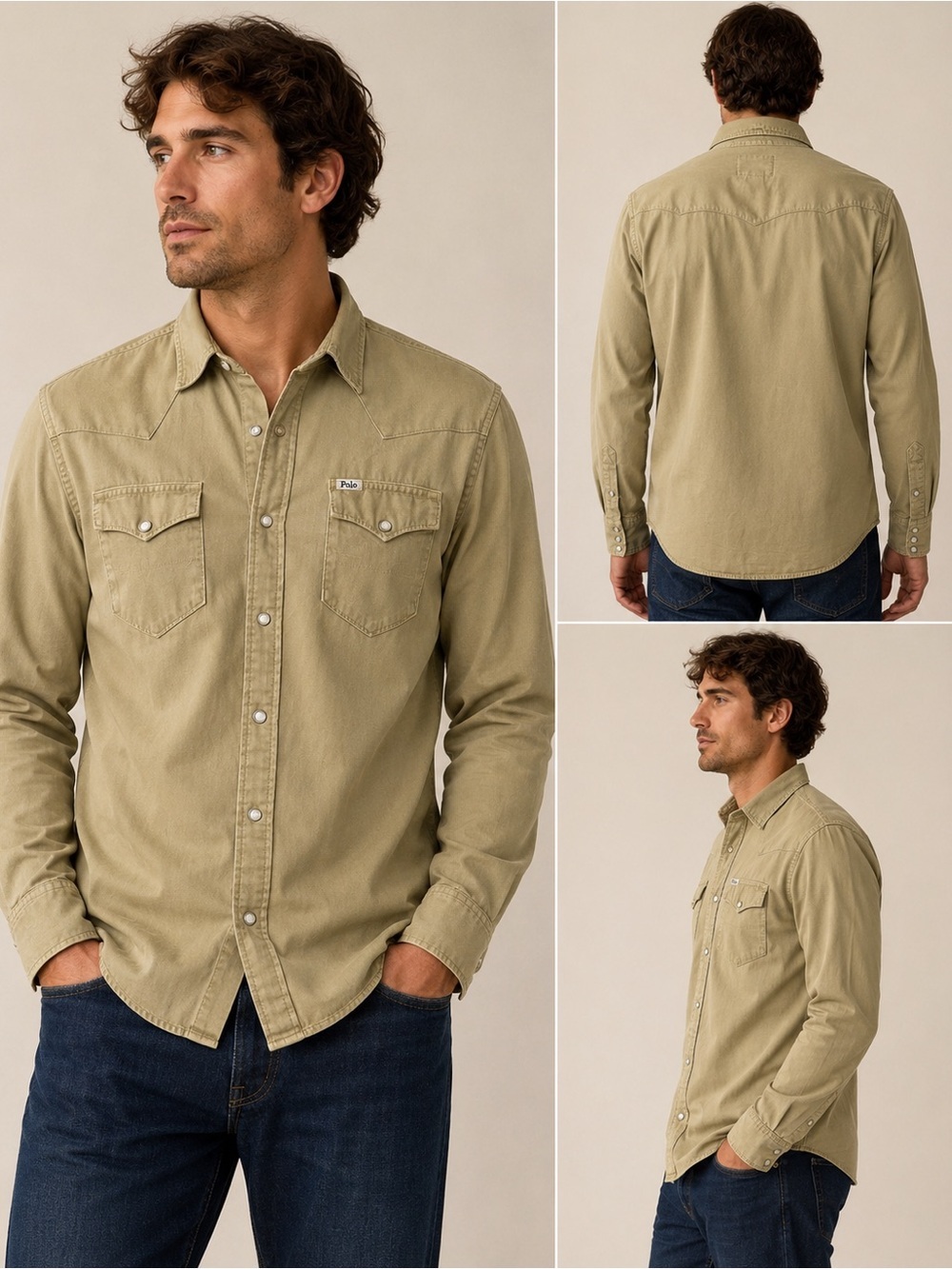 Ralph Lauren Tan Casual Button-Down Western Shirt